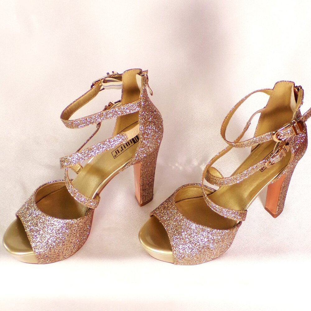 IDIFU Rose Gold Glitter Platform High Heel Sandals - Picture 4 of 15